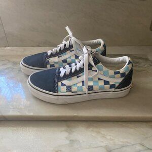 VANS Youth Off The Wall Sneakers Blu White Checkered Old School Tennis Shoes 4.5